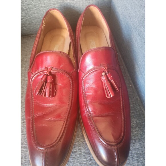 Stacy Adams "Donovan" Moc Toe Drop Tassel Loafers in "Cranberry" Red Size 10.5 - Picture 6 of 9